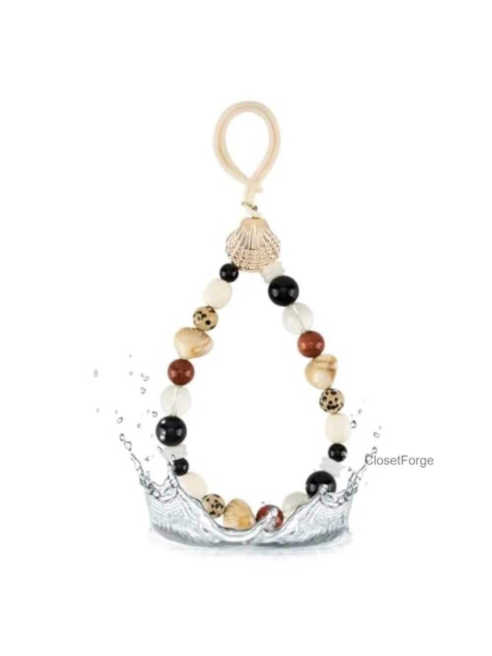 Calico Stone Beaded Bag Charm with Secure Silicone Loop
